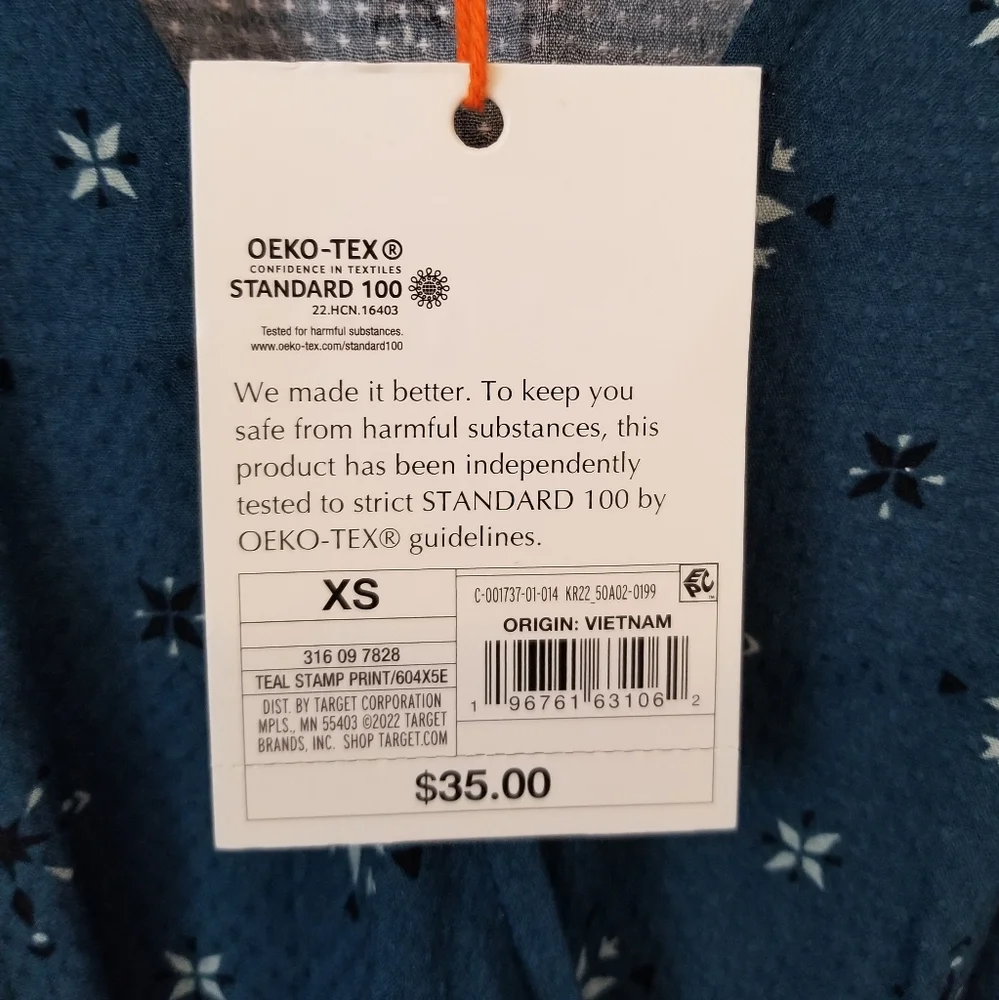 Teal Stamp Print Flutter Long Sleeve Faux Wrap Dress - Knox Rose - Picture 4 of 8